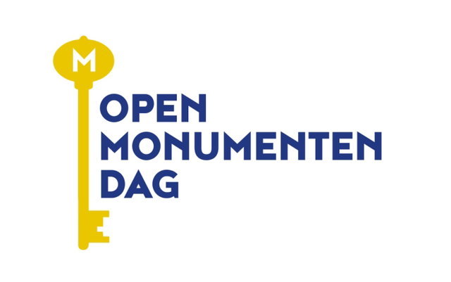 Logo van de Open Monumentendag met links een gouden sleutel en rechts in het donkerblauw de naam.