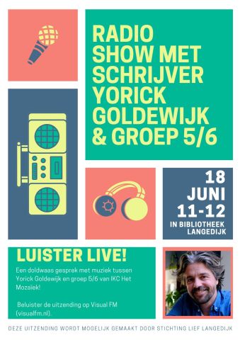 Live radio op VisualFM vanuit Bibliotheek Langedijk met kinderboekenschrijver Yorick Goldewijk