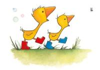 Gonnie en Gijsje eendjes met rode en blauwe laarsjes