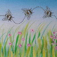 Bijen gutsen uit de weide